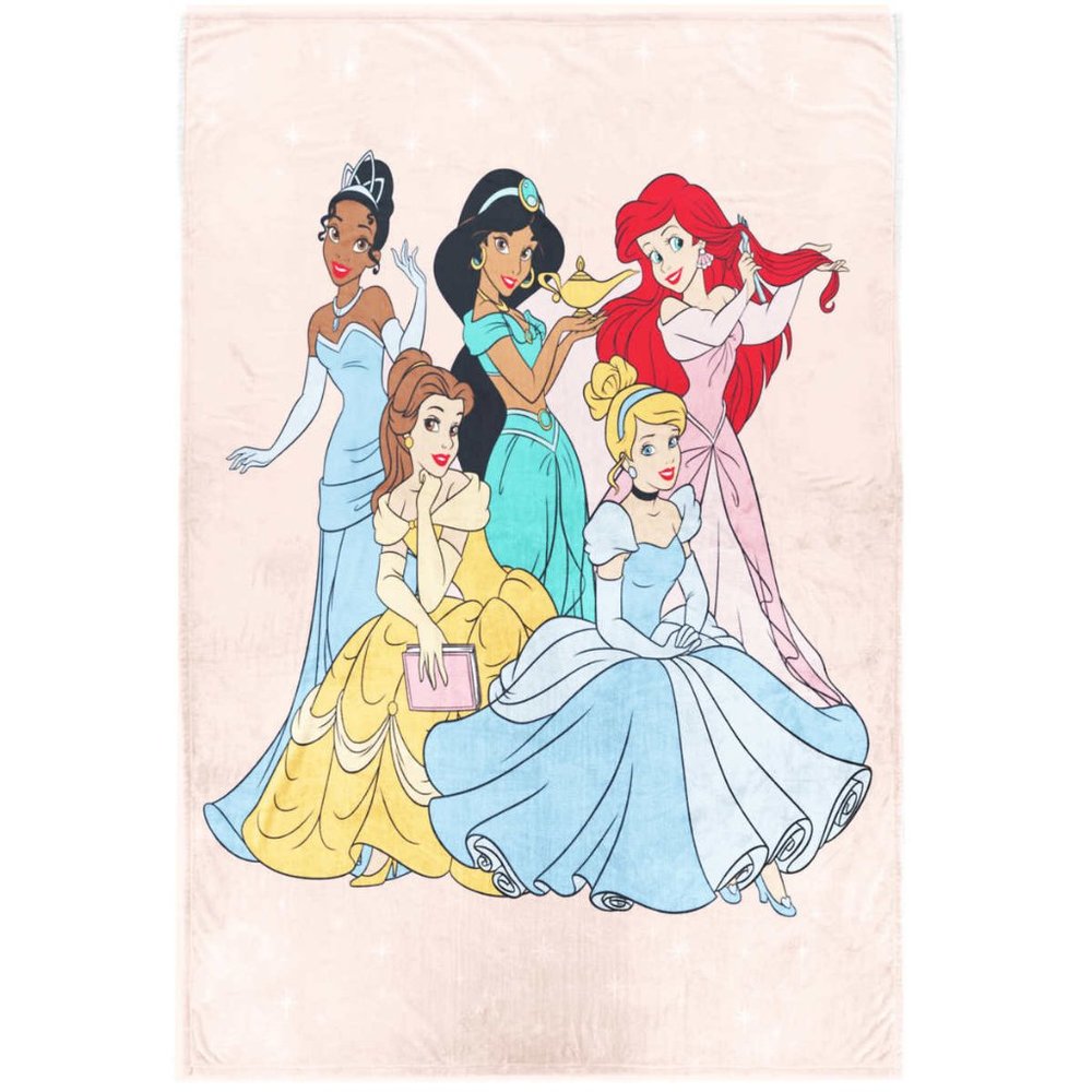 Disney Princess Belle Little Mermaid Jasmine 2 Piece Pillow Throw Blanket Fleece